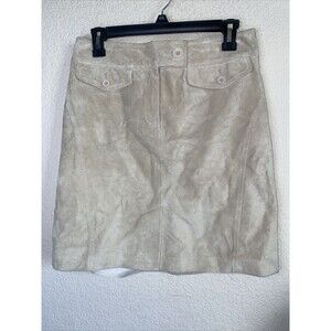 Ann Taylor LOFT Leather Skirt Tan 6 Knee Pockets slit minimalist lagen cottage